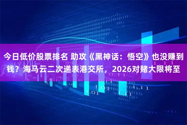 今日低价股票排名 助攻《黑神话：悟空》也没赚到钱？海马云二次递表港交所，2026对赌大限将至